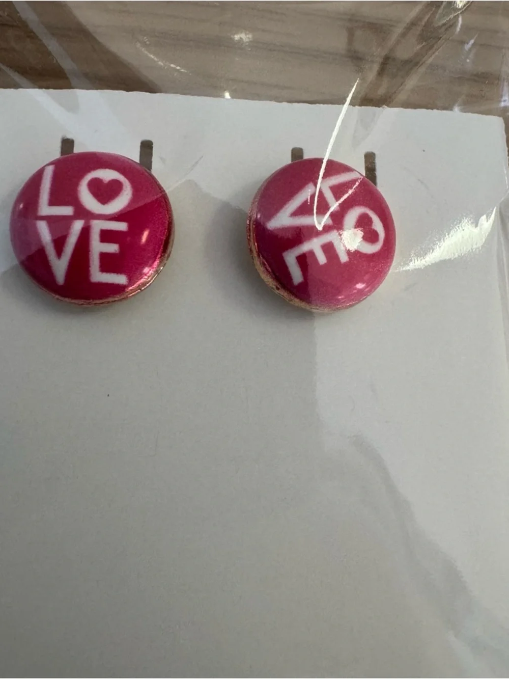 Pink 'LOVE' Round Stud Earrings - Picture 3 of 4